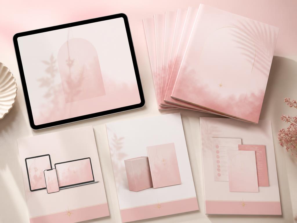 Free Digital Product Launch Kit bonuses: blush PDF cover templates, 120 digital product mockups and product header templates laid out together